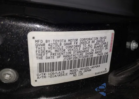 2000 Toyota Camry Xle V6 from USA, damaged, VIN JT2BF28K3Y0288139